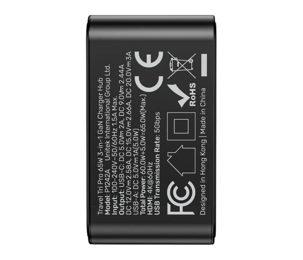Unitek Hub podróżny GaN 3w1 HDMI/USB-A/USB-C 4k 60Hz PD 65W - 1529986 - zdjęcie 5